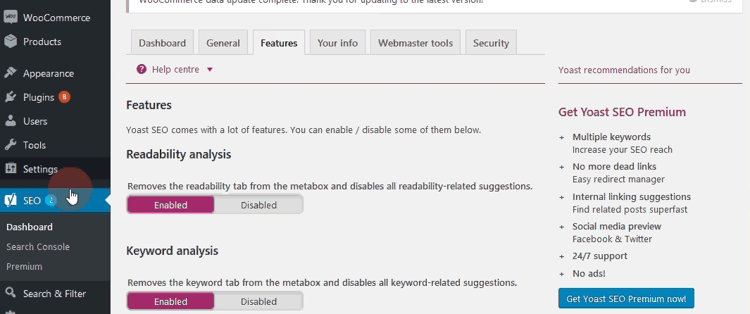 enable advanced features of yoast seo free