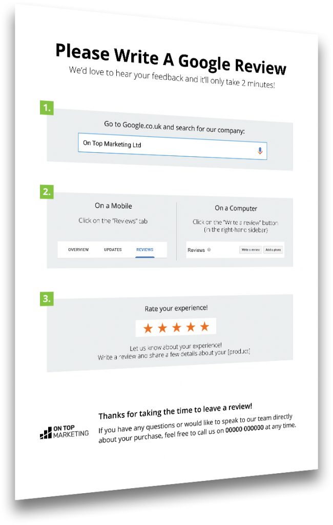 FREE Google Review Handout Template On Top Marketing Ltd