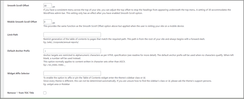 Plugin Advanced Settings