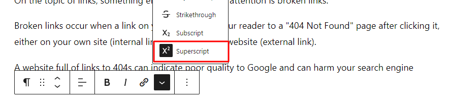 WordPress Superscript