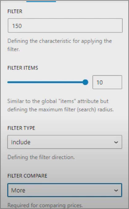 AAWP Bestseller List Filter, Filter Items, Filter Type, and Filter Compare Settings