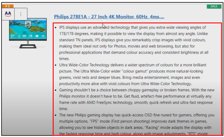 AAWP Bestseller List Philips Monitor Description