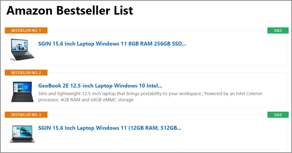 AAWP Bestseller List using keyword Laptop in List Template