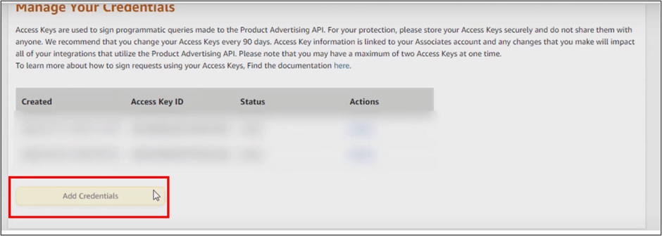 Amazon Associates Add Credentials