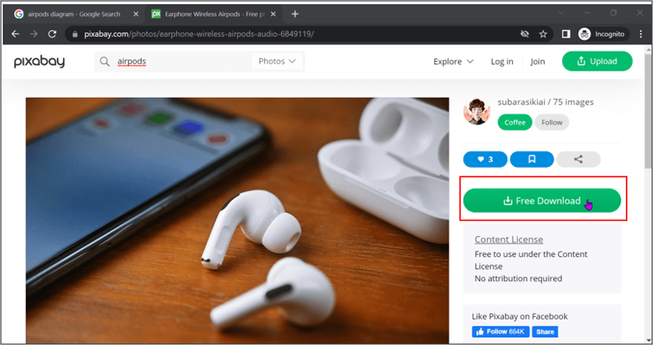 Downloading airpods photo on Pixabay