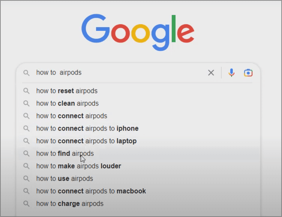 Google suggestions on search bar