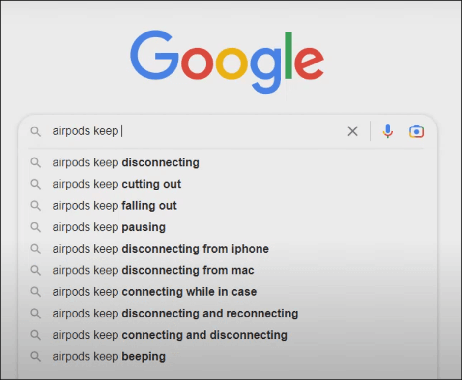 Google's suggestions for airpods keep