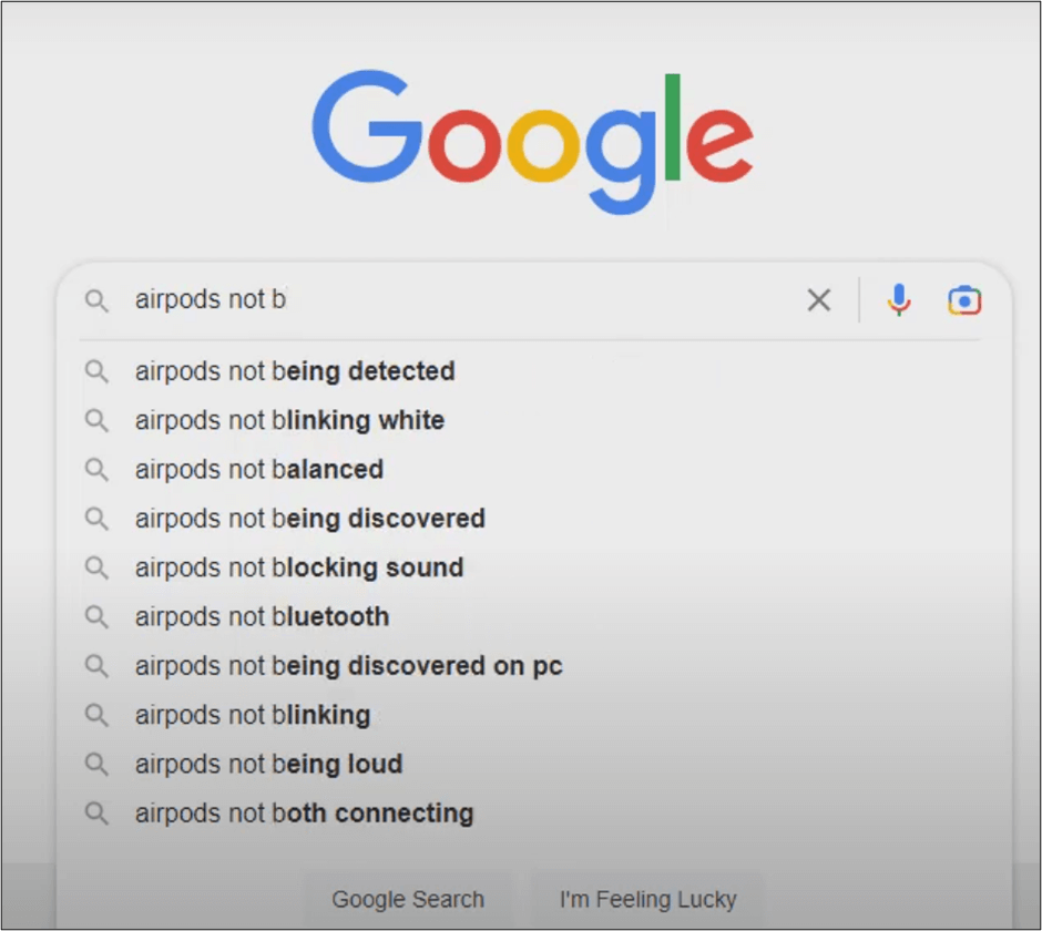 Google's suggestions for airpods not b