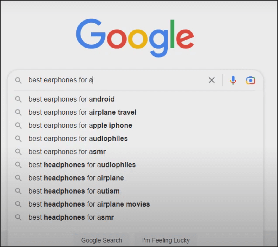 Google's suggestions for best earphones for a