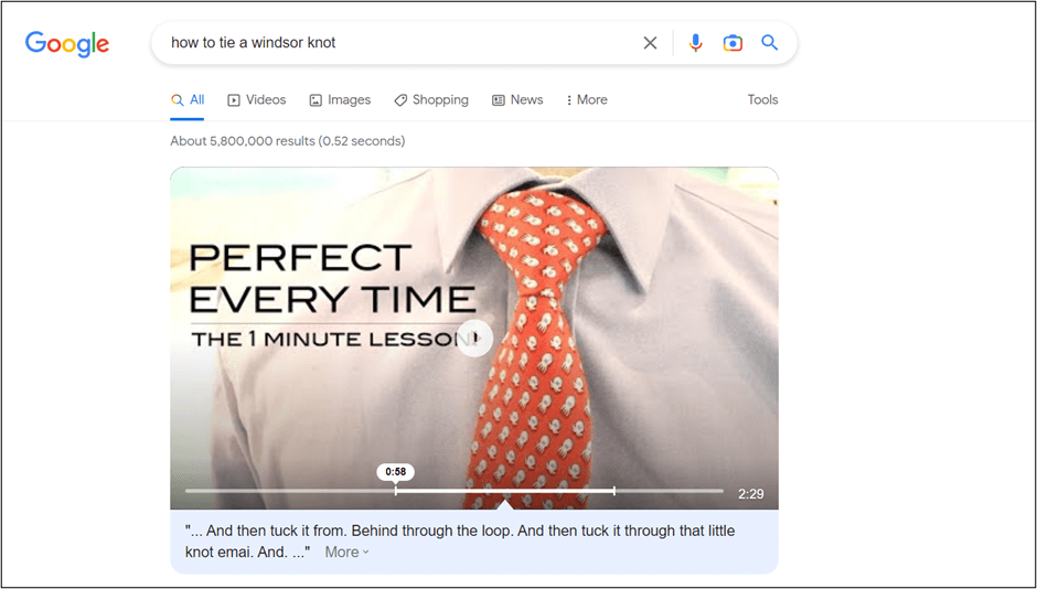 "How to tie a windsor knot" on Google
