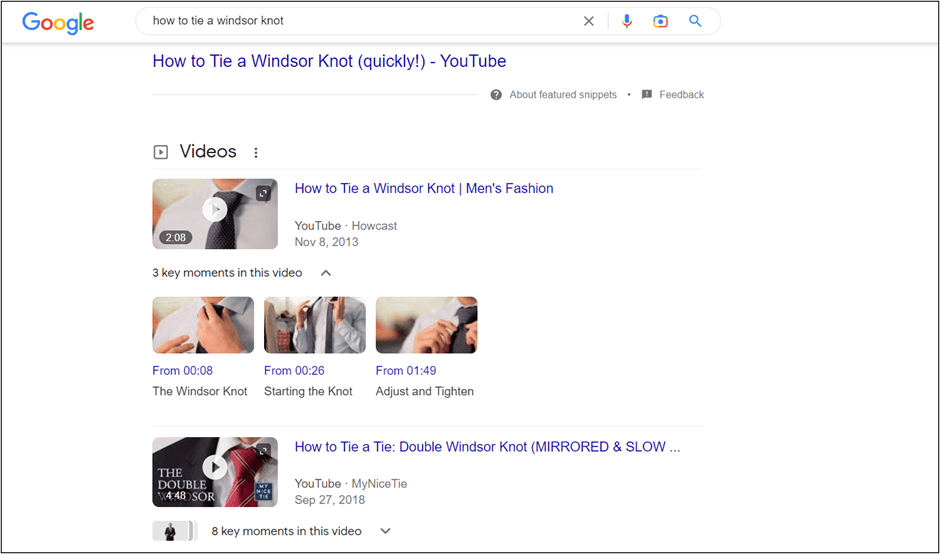 "How to tie a windsor knot" results on Google