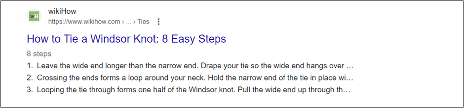"How to tie a windsor knot" wikiHow listing on Google