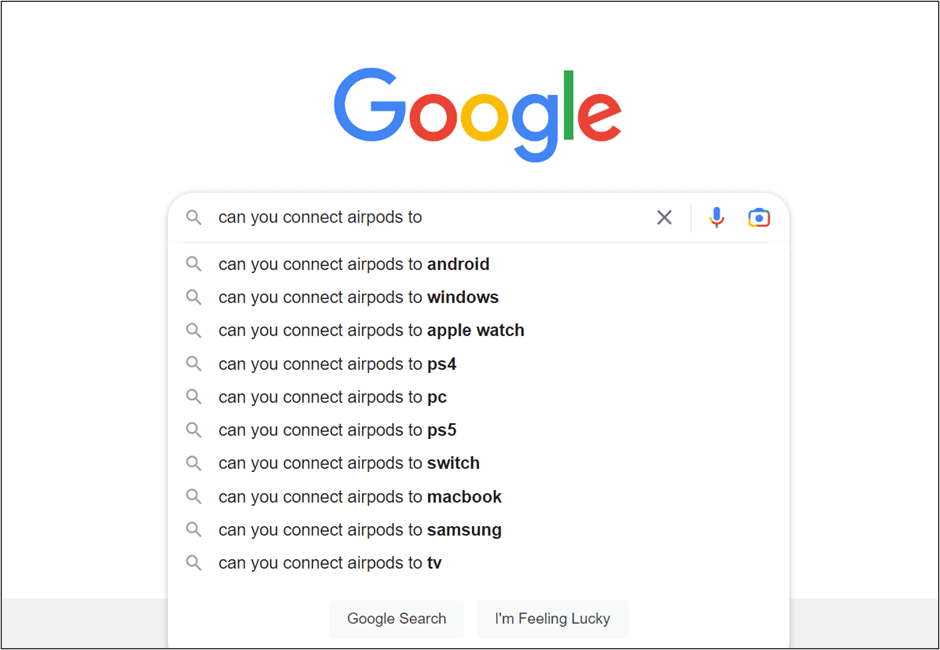 Searching for can you connect airpods to on Google