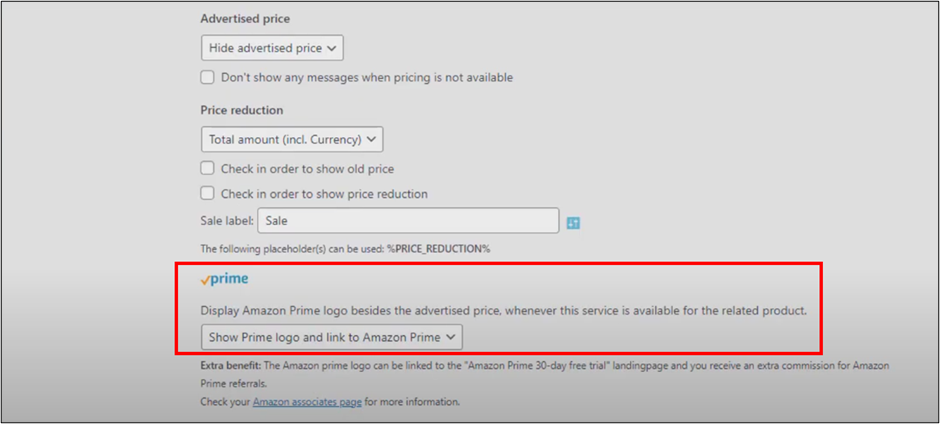 WordPress AAWP Output Settings Display Amazon Prime logo