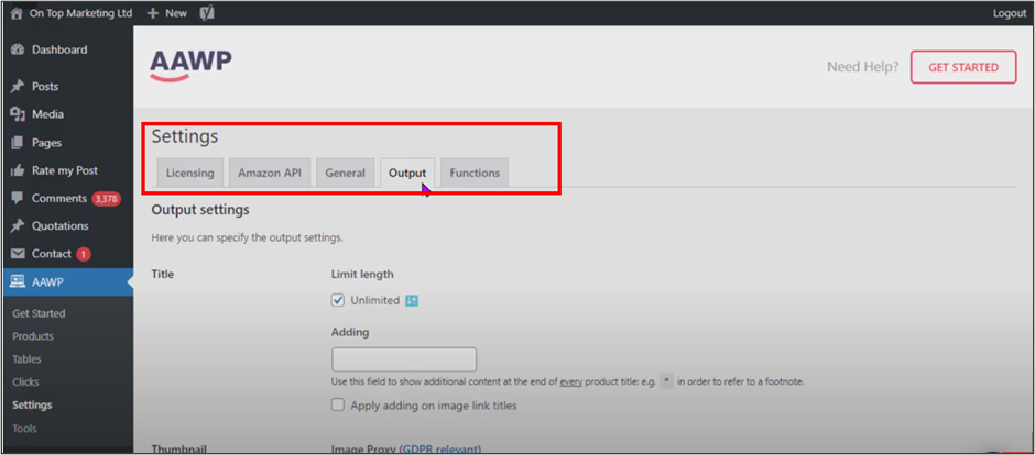 WordPress AAWP Output Settings
