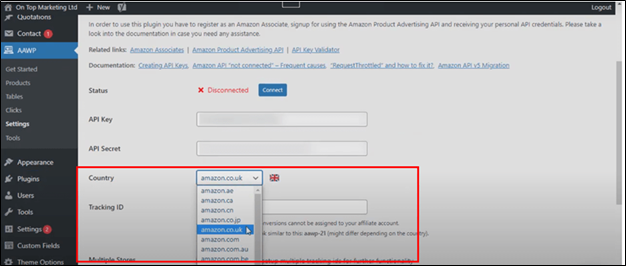 WordPress AAWP Settings amazon.co.uk