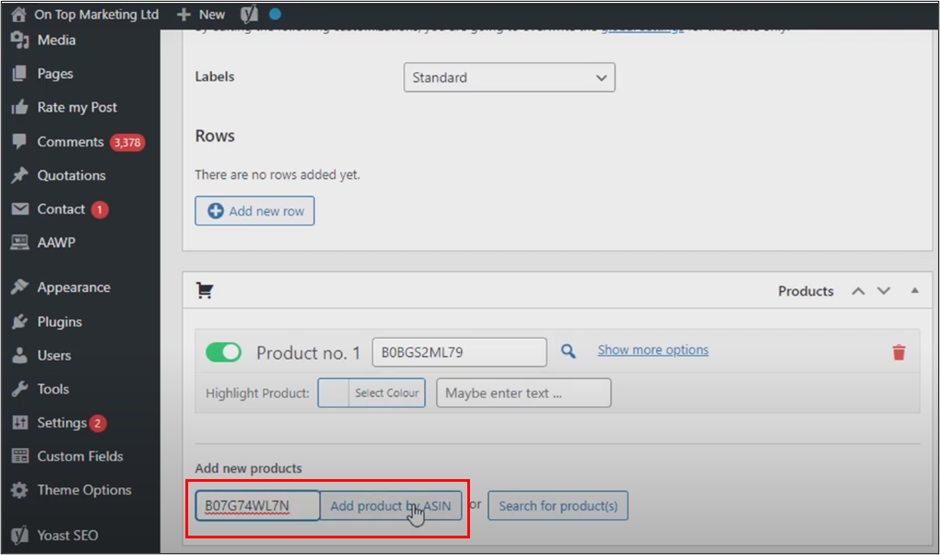 WordPress Add New Table Add Product 2 by ASIN