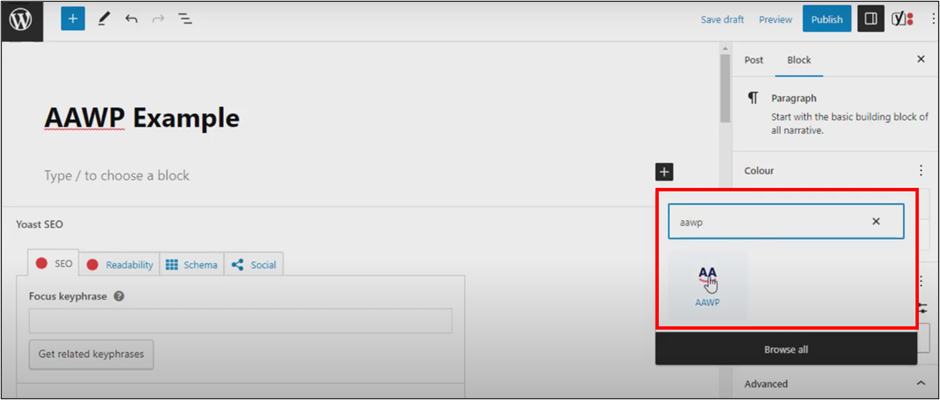 WordPress Editor Add AAWP Block