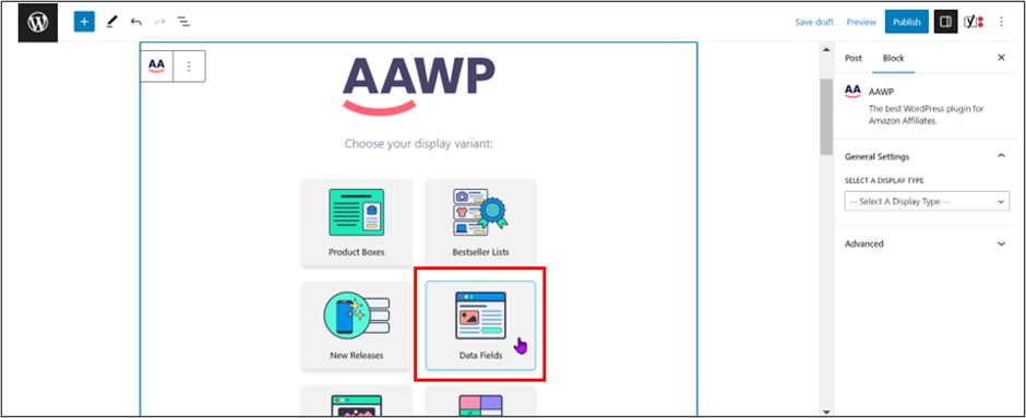 WordPress Editor Add AAWP Data Fields