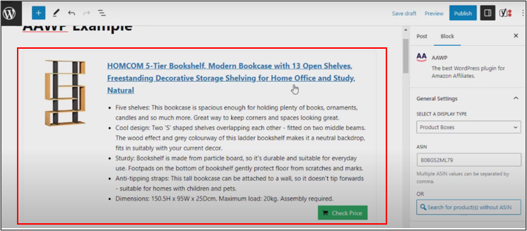 WordPress Editor Generate AAWP Product Boxes