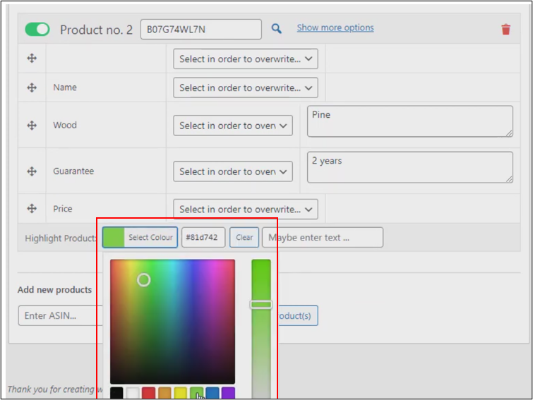 WordPress Editor Select Colour Green