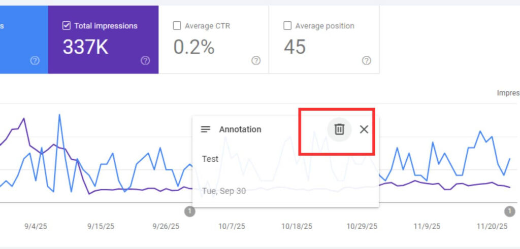 Google Search Console. Delete annotation