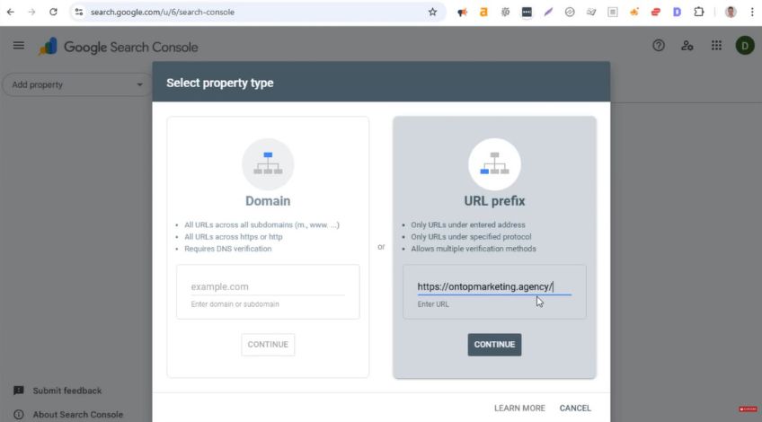 Step 3: Choose URL Prefix And Paste In Your Homepage URL