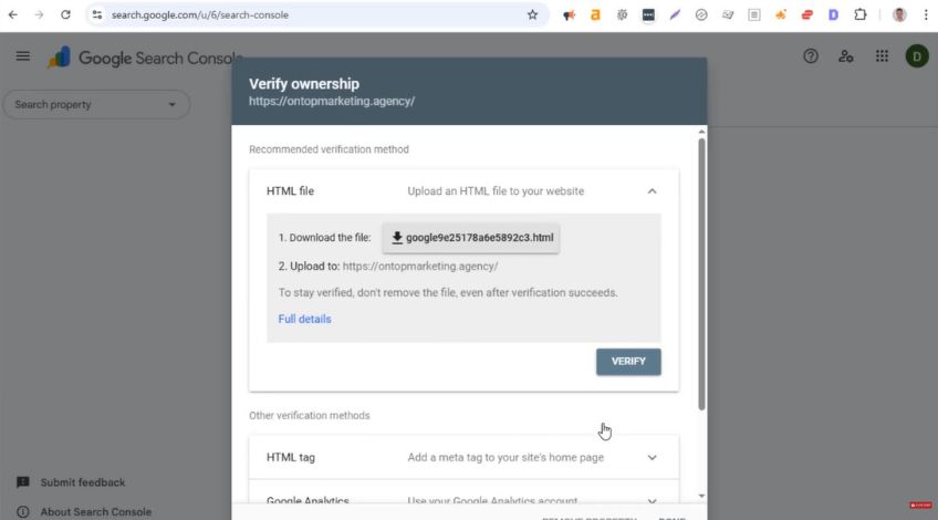 Step 4: Verify Ownership Using The HTML File Method