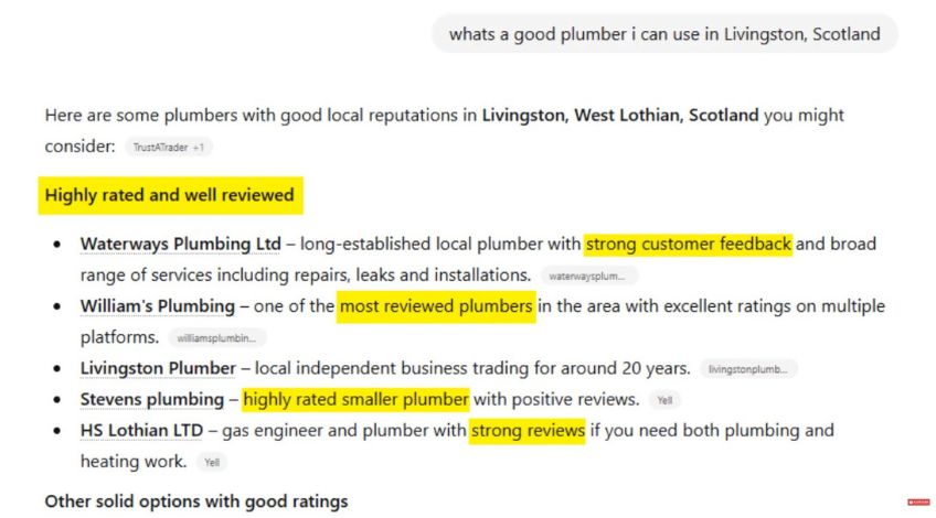 AI business search example