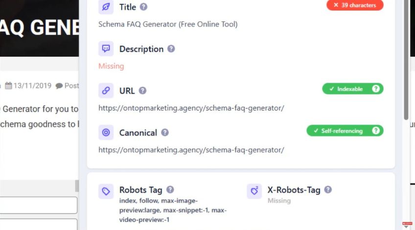 checking the canonical tag in detailed SEO extention tool