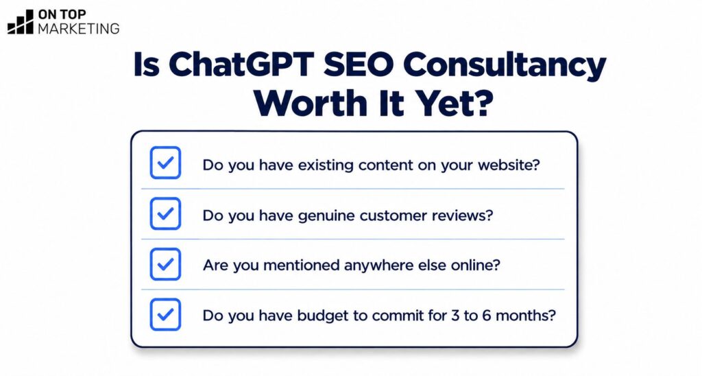 Checklist for whether a business is ready for ChatGPT SEO consultancy